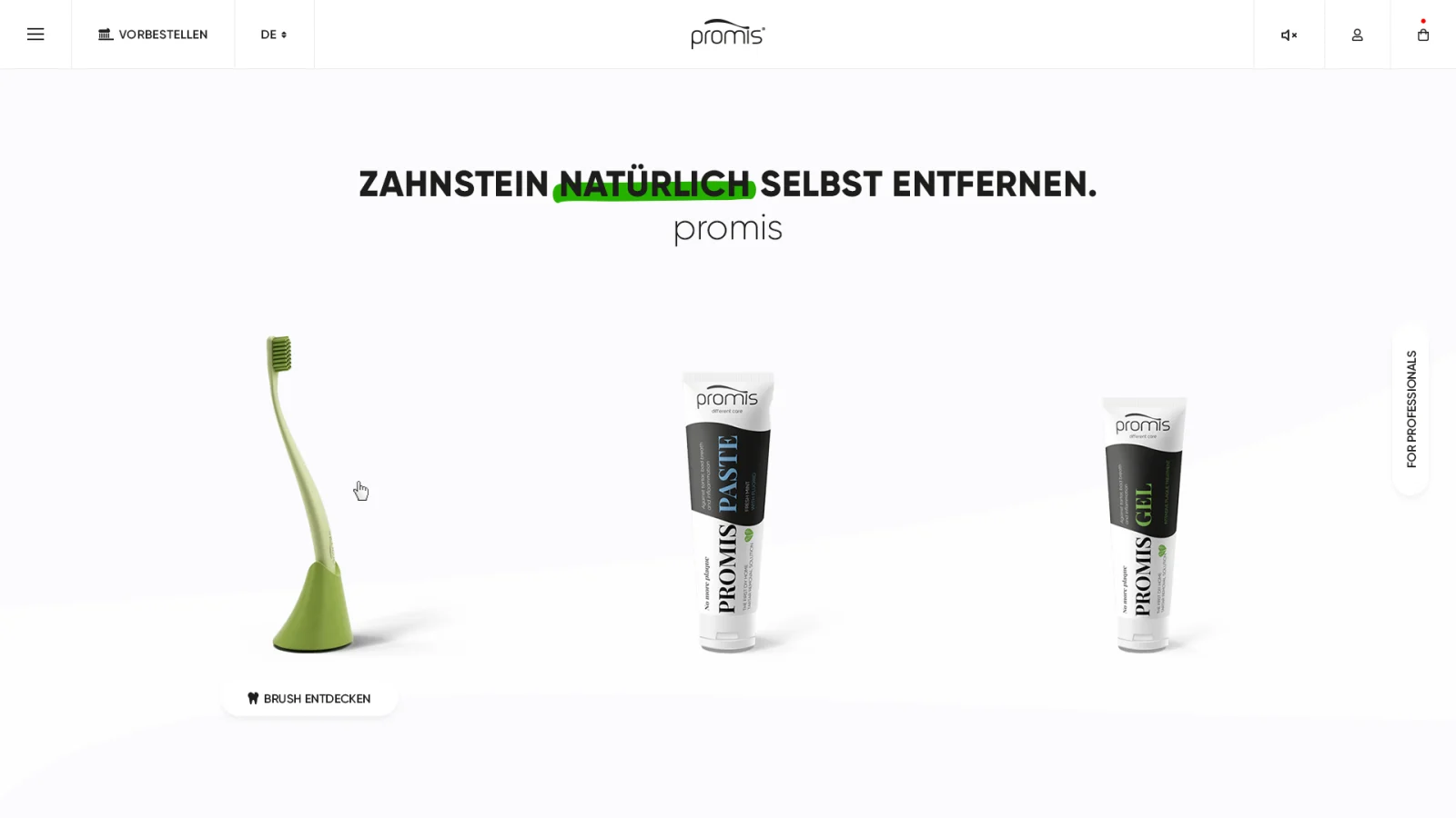 Onlineshop mit grünen Mundpflegeprodukten und klarer Produktnavigation.